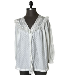KOMAR 60s White Lace Trim Pajama Shirt Classic Large